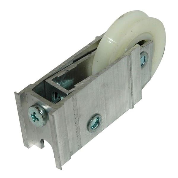 Galet de porte coulissante en métal, avec roue blanche et vis de fixation